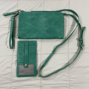 Joy Susan Karina Convertible Sea Green Antique Vegan Leather Wristlet Wallet